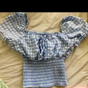 Women’s peasant gingham blouse